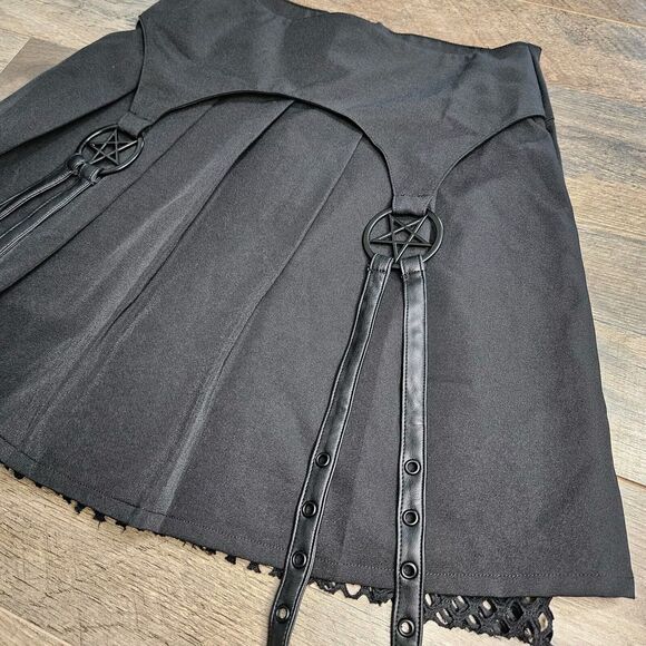 Killstar Crucifire Skirt Small Womens Black Fishnet Mini Gothcore Skater Punk - Picture 3 of 13